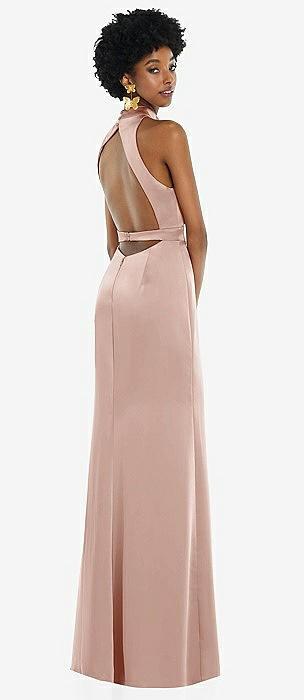 high neck backless maxi dress with slim belt