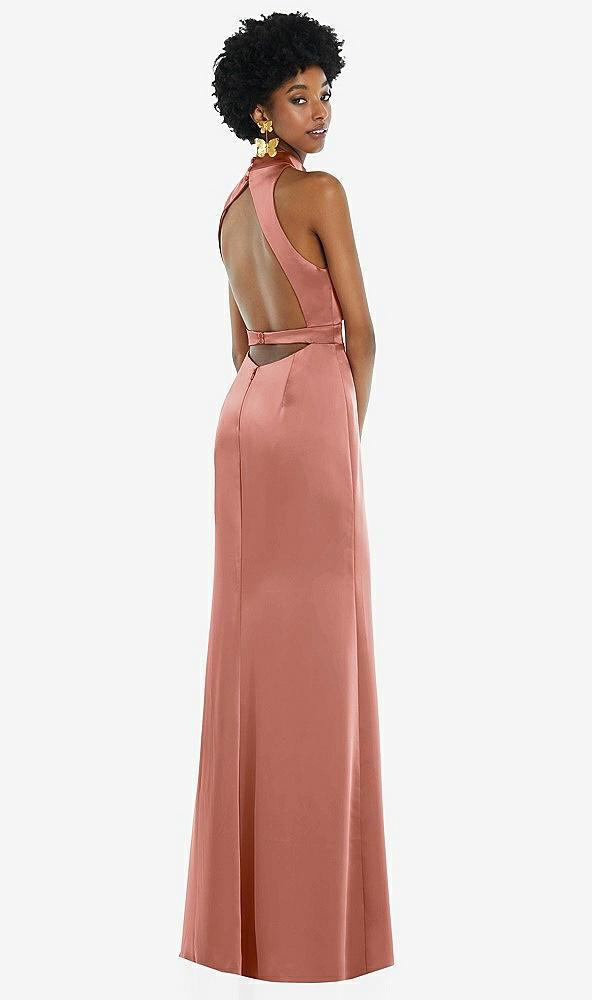 high neck backless maxi dress with slim belt