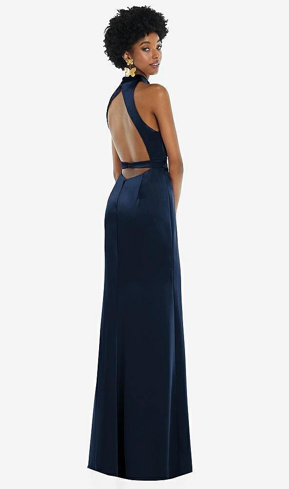 high neck backless maxi dress with slim belt