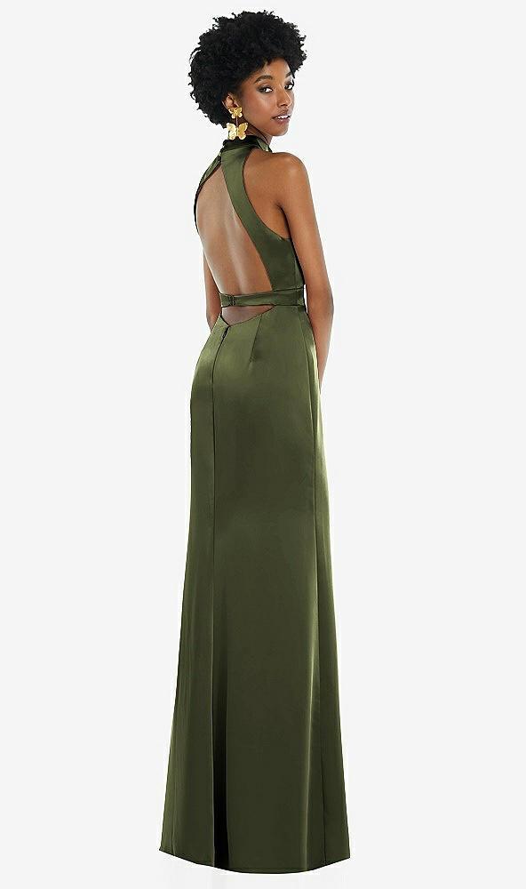 high neck backless maxi dress with slim belt
