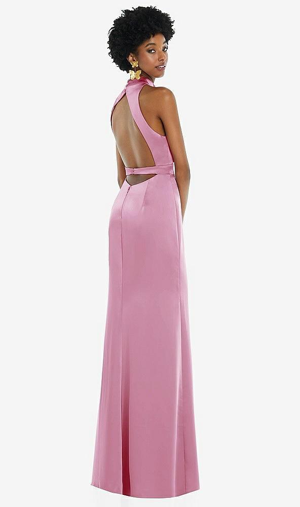 high neck backless maxi dress with slim belt