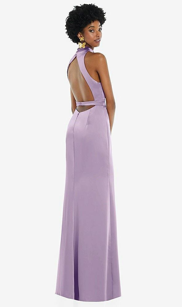 high neck backless maxi dress with slim belt