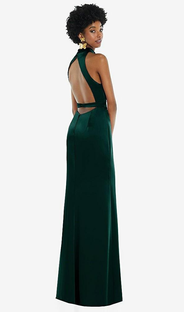 high neck backless maxi dress with slim belt