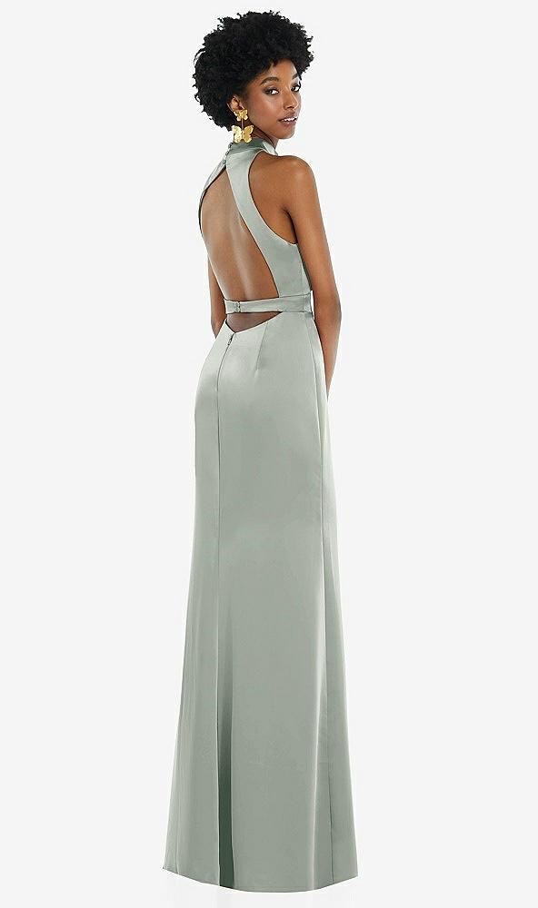 high neck backless maxi dress with slim belt