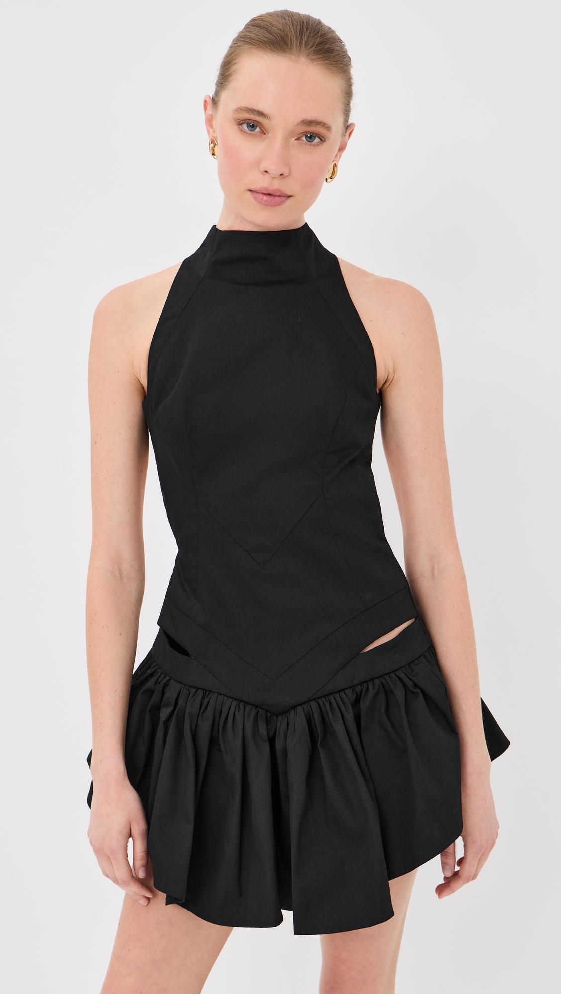 high neck backless mini dress
