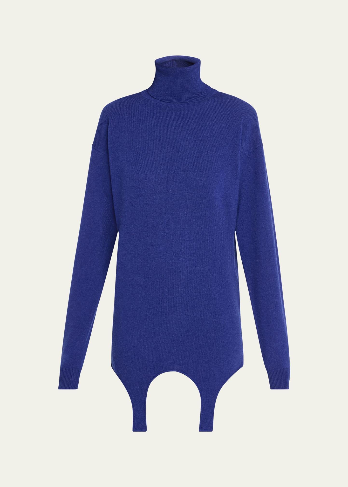 high-neck cashmere mini dress with garter attachment