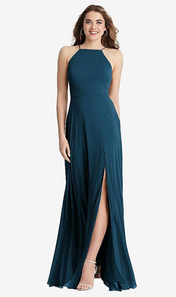 high neck chiffon maxi dress with front slit - lela