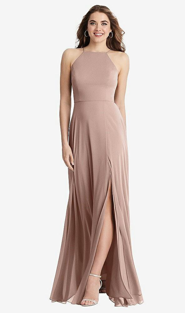 high neck chiffon maxi dress with front slit - lela