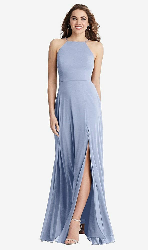 high neck chiffon maxi dress with front slit - lela
