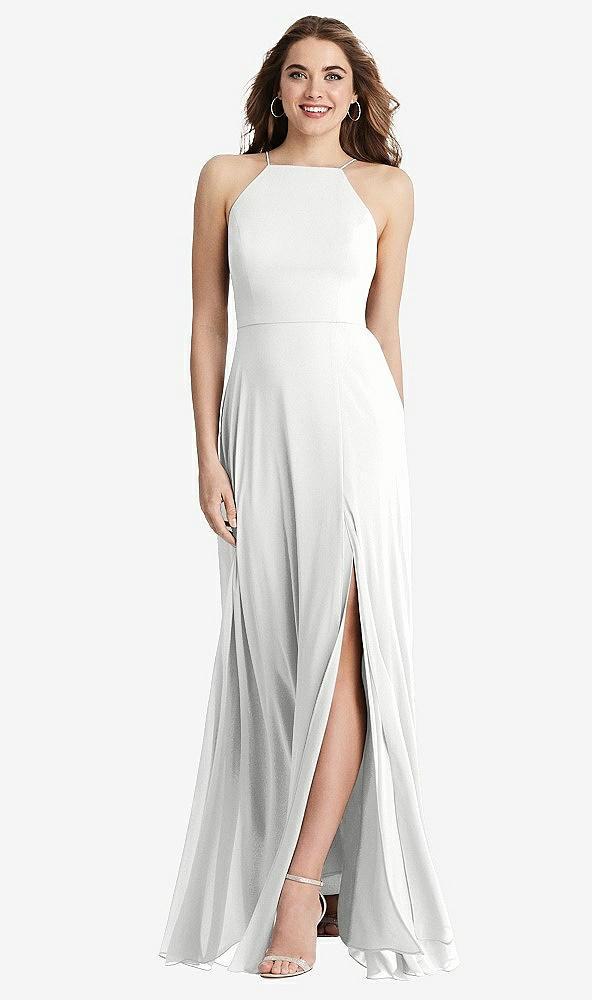 high neck chiffon maxi dress with front slit - lela
