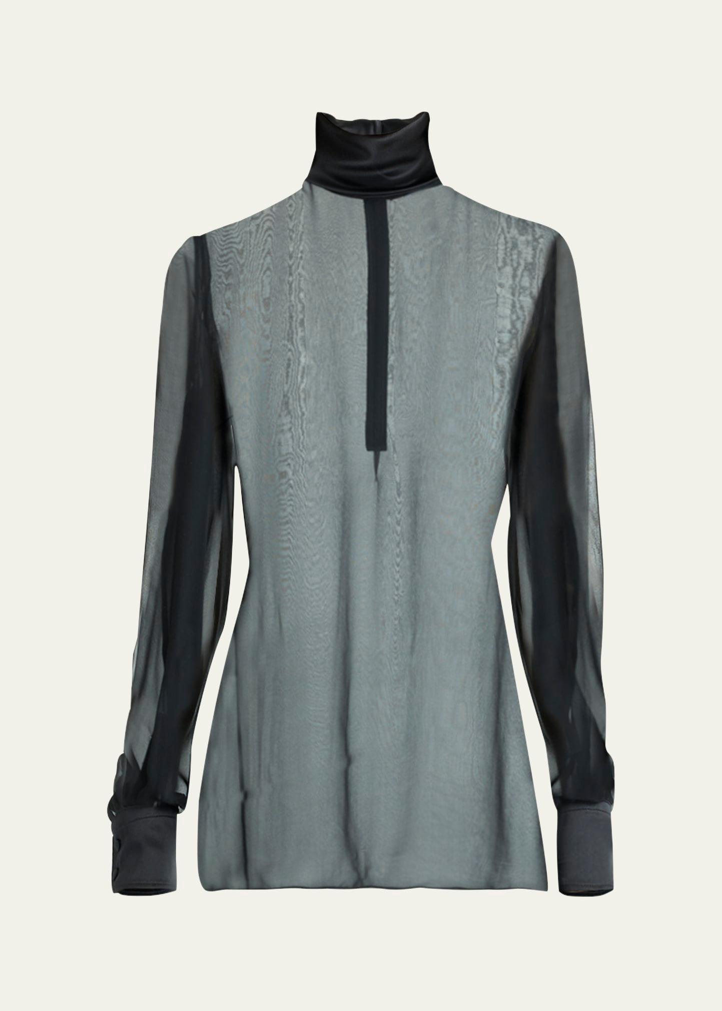 high-neck chiffon silk blouse