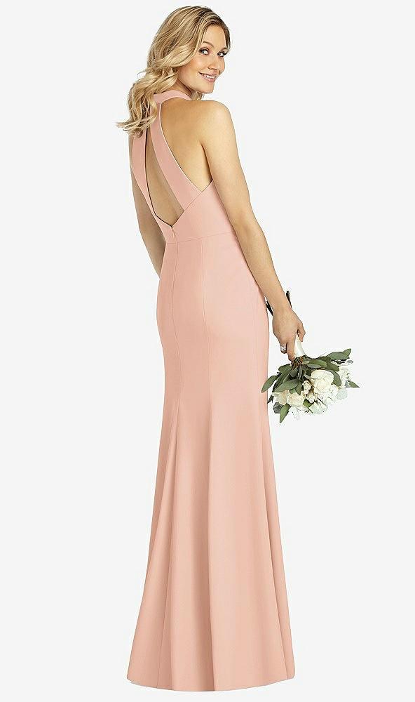 high-neck cutout halter trumpet gown