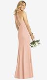 high-neck cutout halter trumpet gown