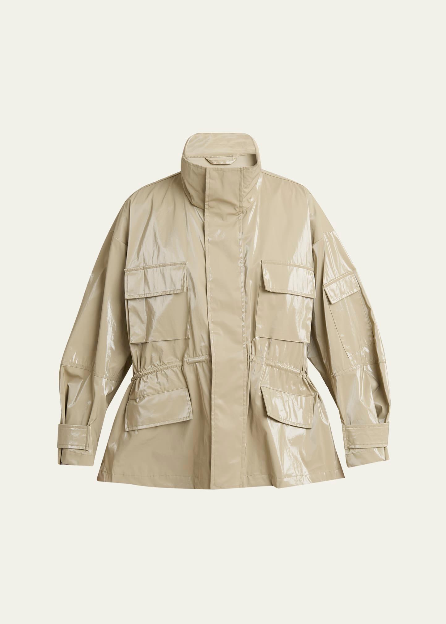high-neck drawstring cotton jacket