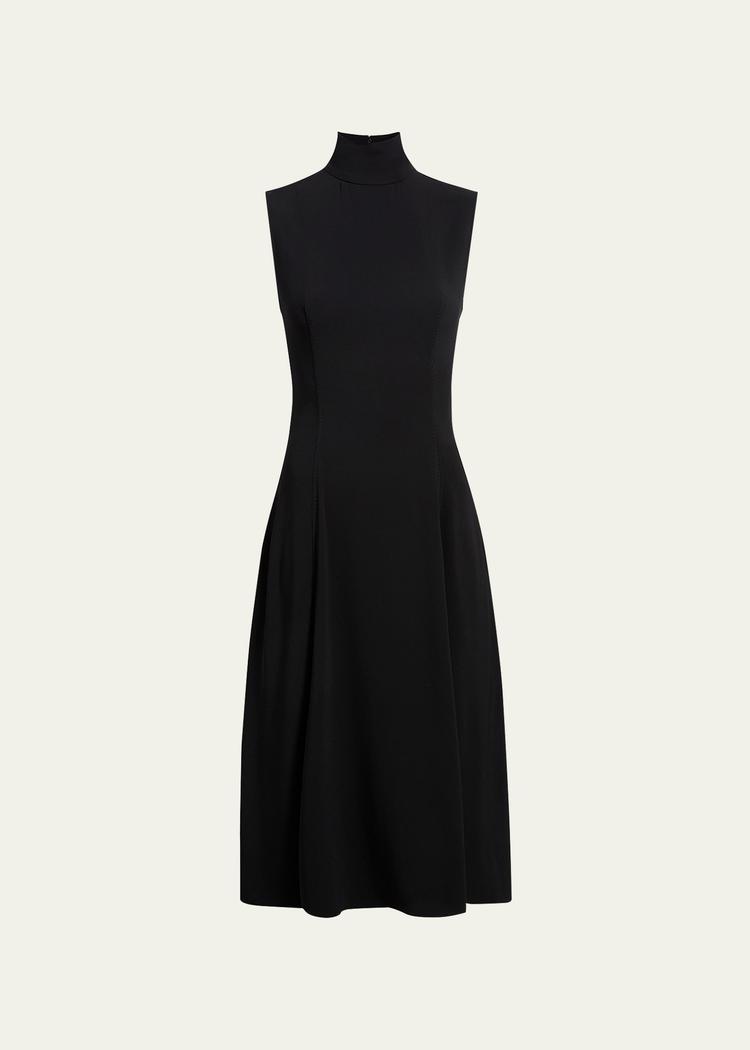 high-neck flared dress