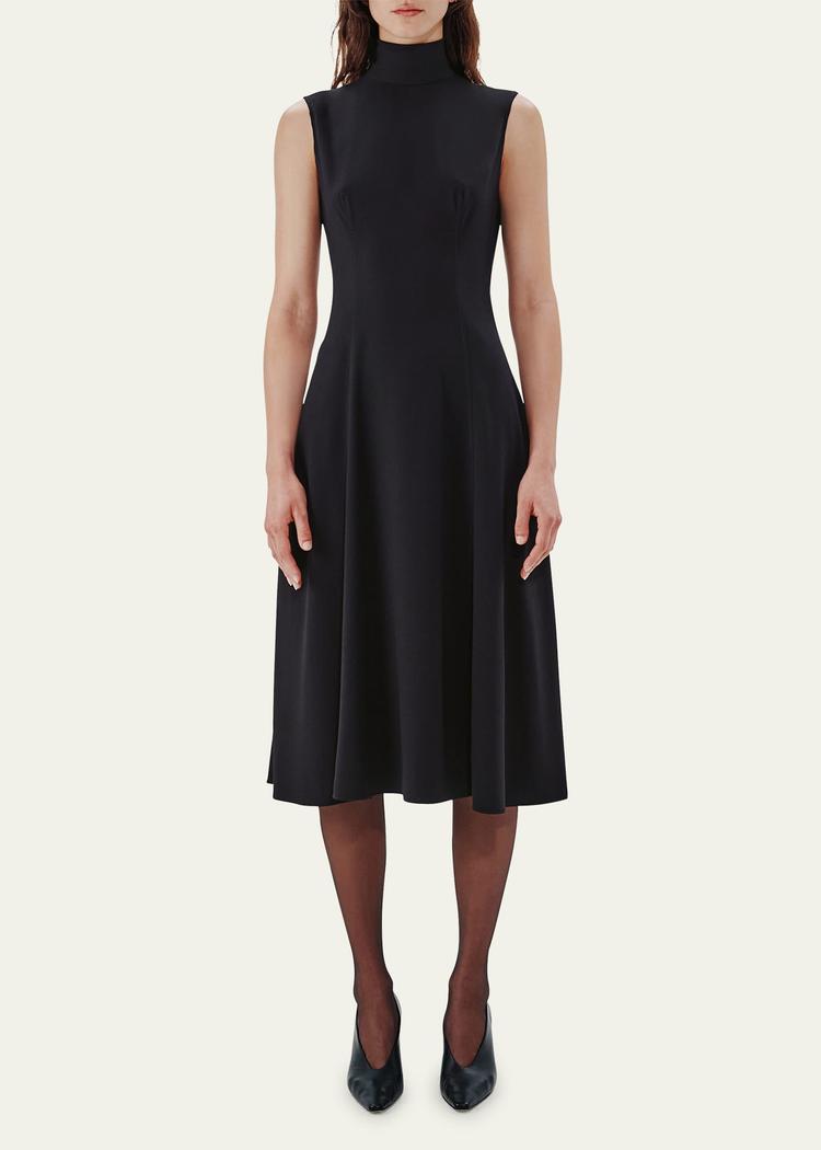 high-neck flared dress