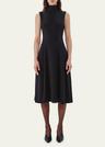 high-neck flared dress