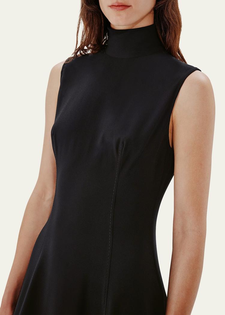 high-neck flared dress