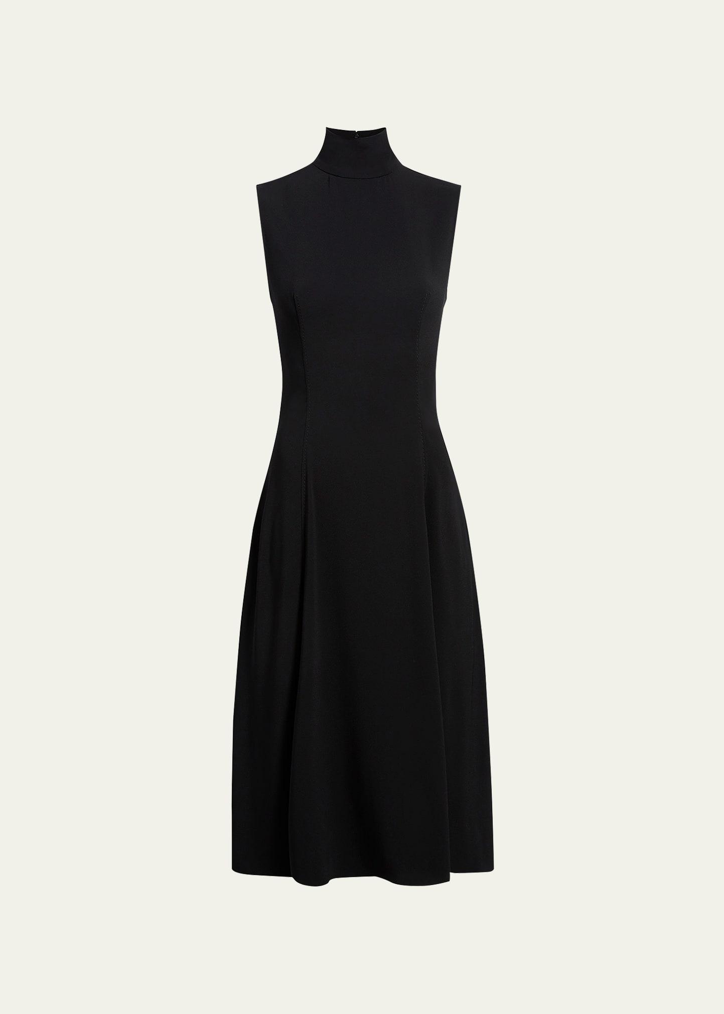 high-neck flared dress