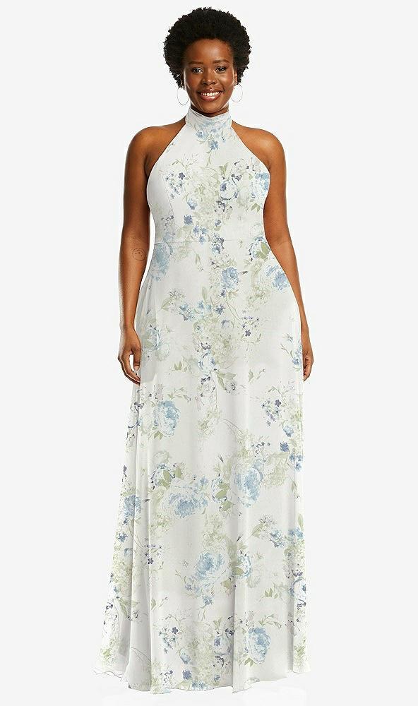 high neck halter backless maxi dress
