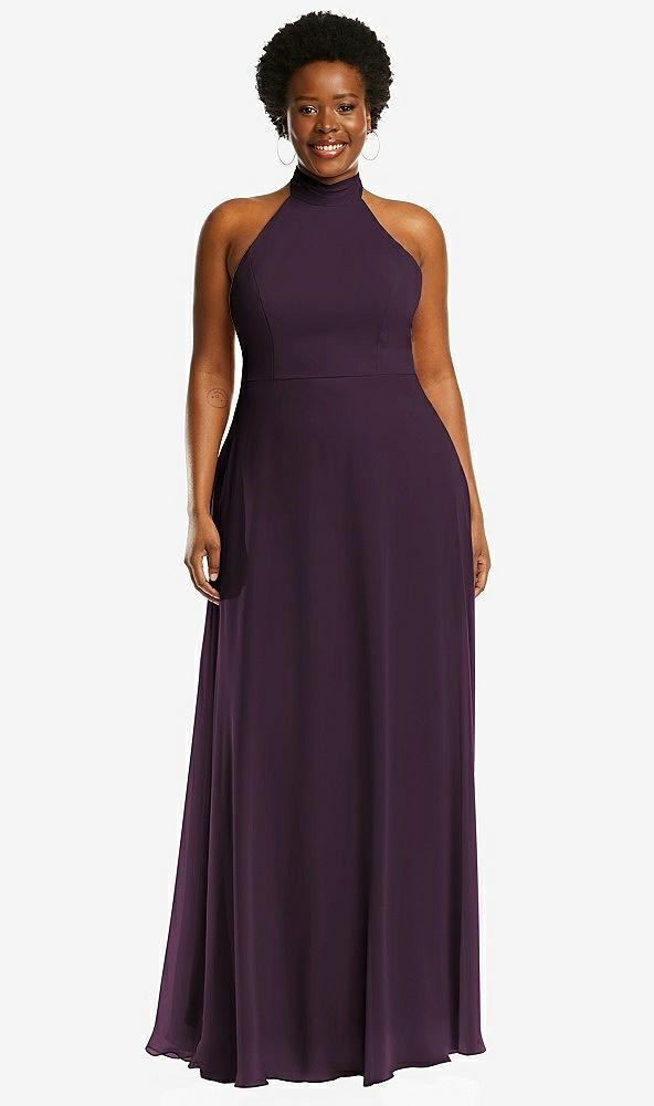 high neck halter backless maxi dress