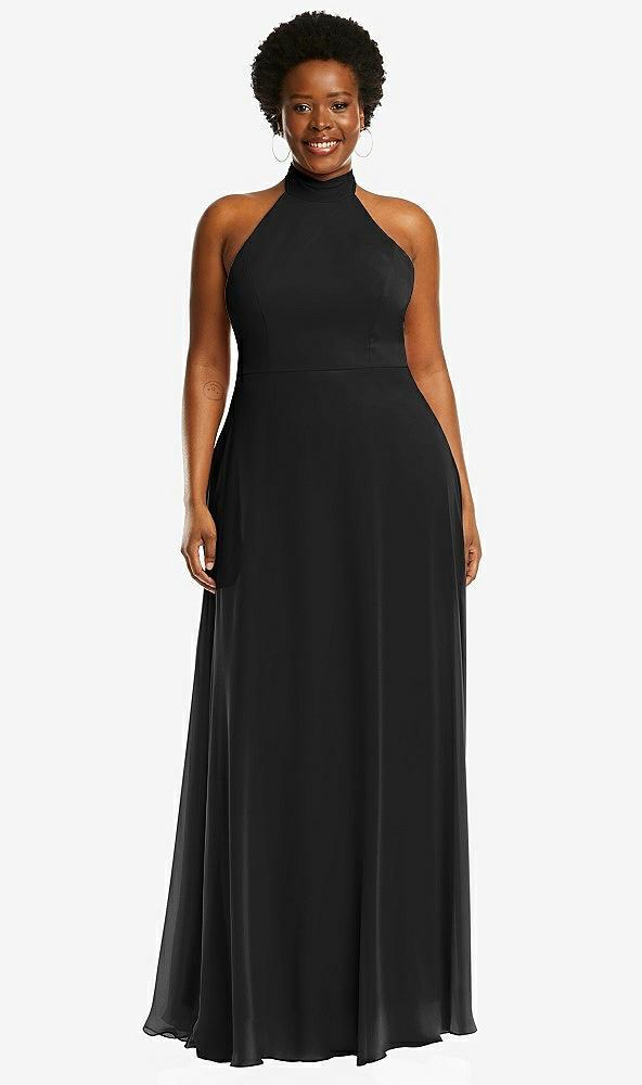 high neck halter backless maxi dress