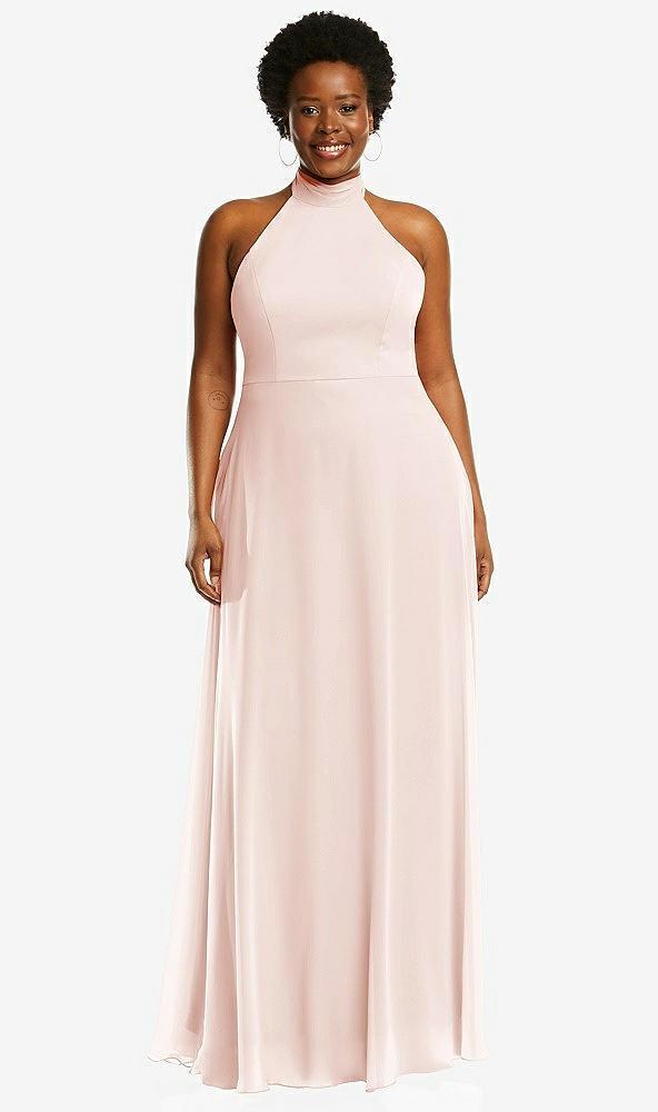 high neck halter backless maxi dress
