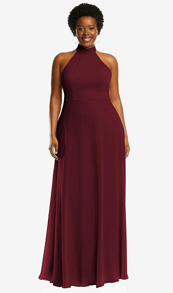 high neck halter backless maxi dress