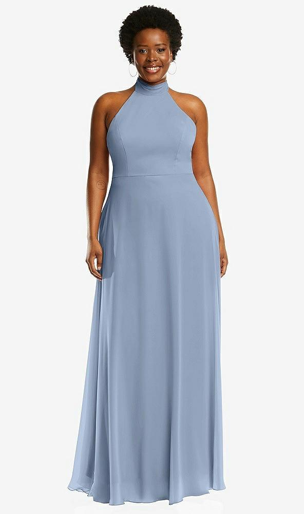 high neck halter backless maxi dress