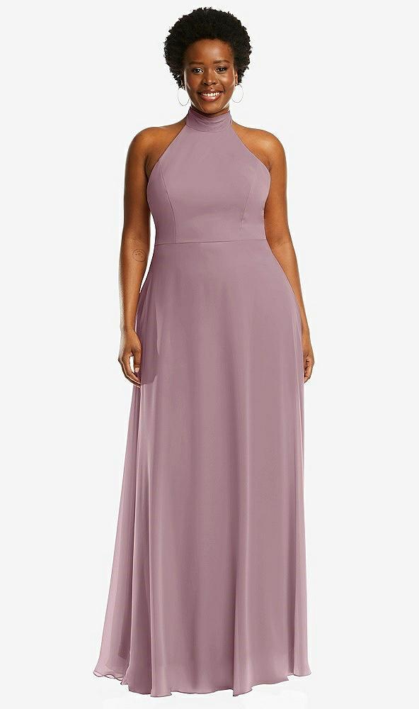 high neck halter backless maxi dress