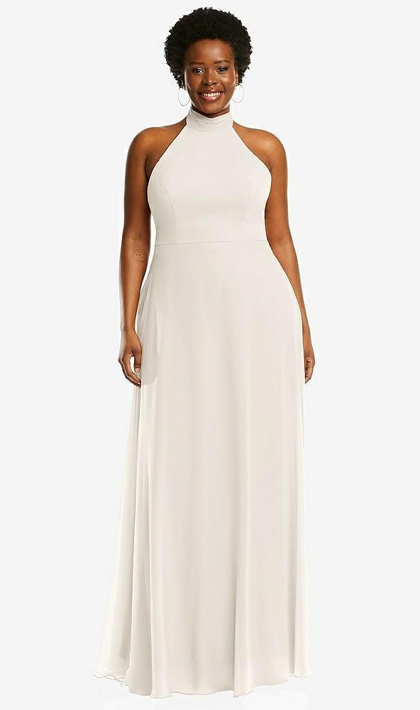 high neck halter backless maxi dress
