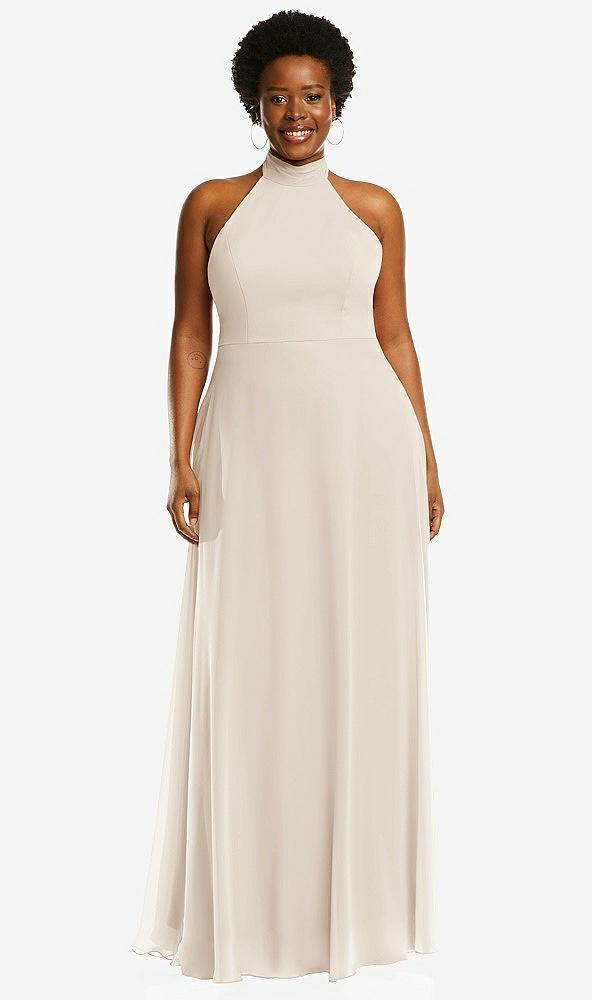 high neck halter backless maxi dress