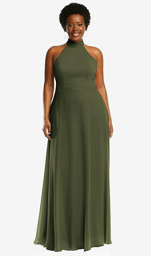 high neck halter backless maxi dress