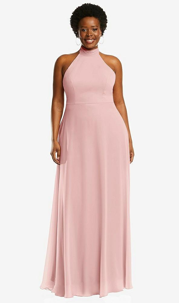high neck halter backless maxi dress