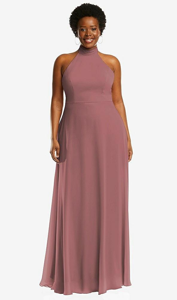 high neck halter backless maxi dress