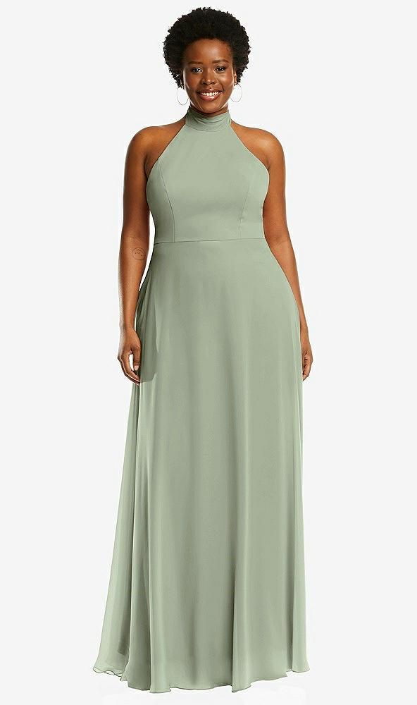 high neck halter backless maxi dress