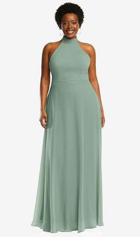 high neck halter backless maxi dress