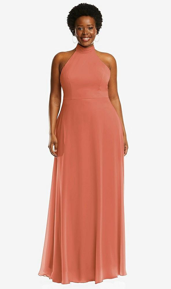 high neck halter backless maxi dress