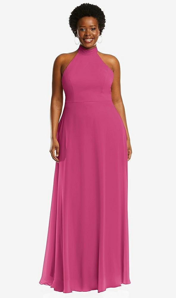 high neck halter backless maxi dress