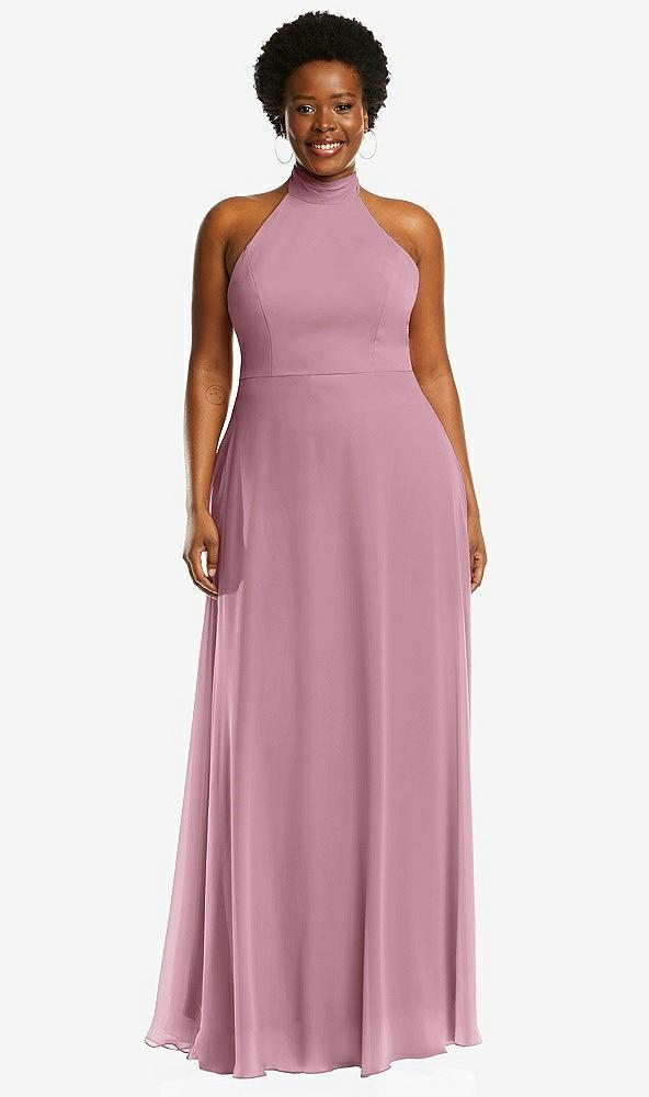 high neck halter backless maxi dress