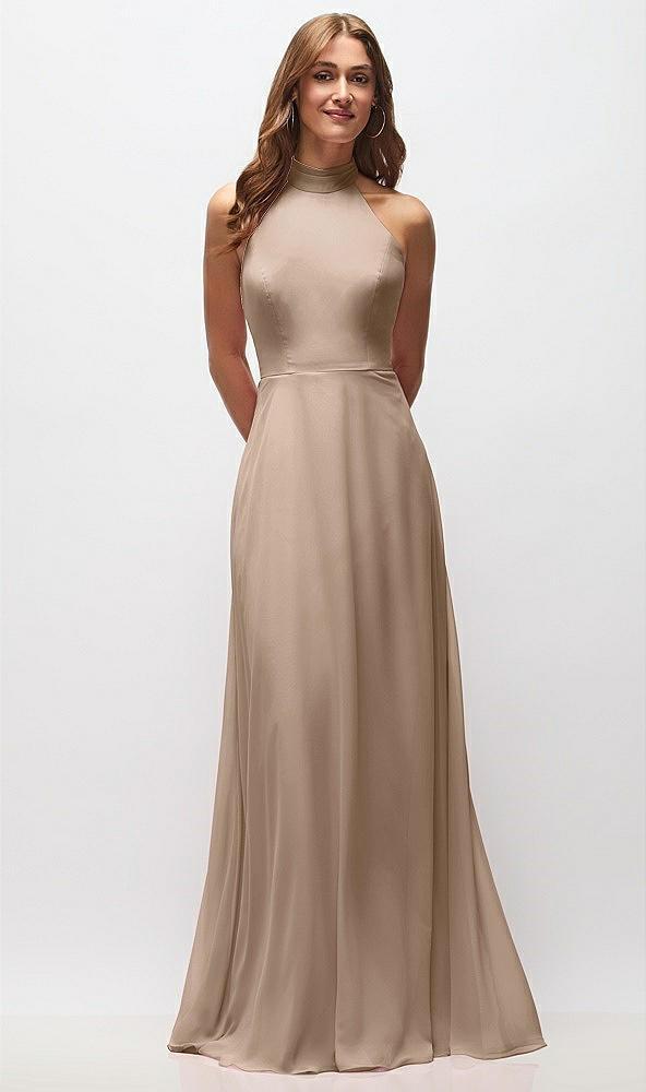 high neck halter backless maxi dress