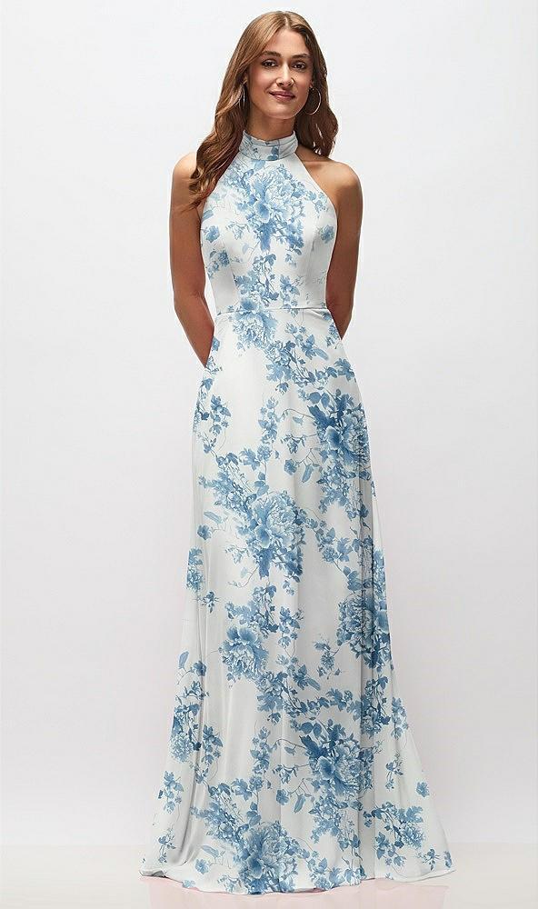 high neck halter backless maxi dress