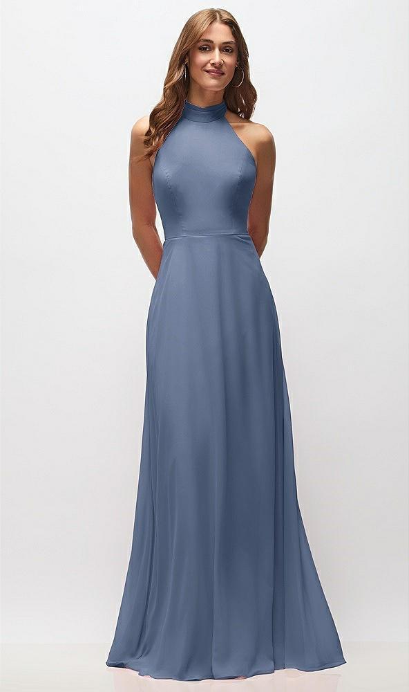 high neck halter backless maxi dress