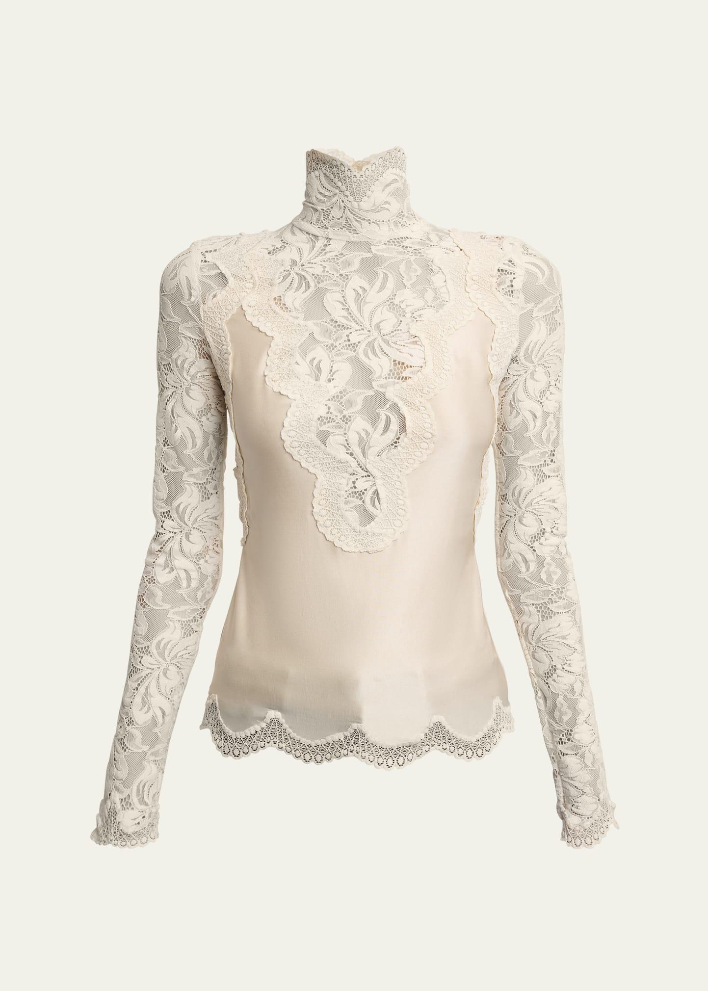 high-neck lace blouse