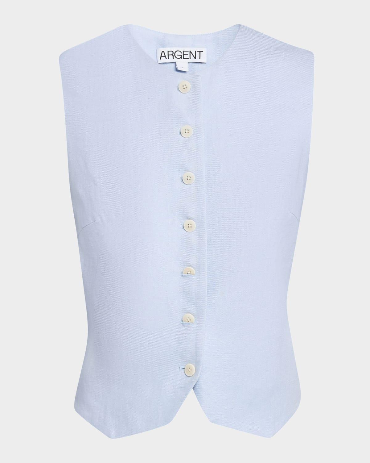 high-neck linen twill waistcoat