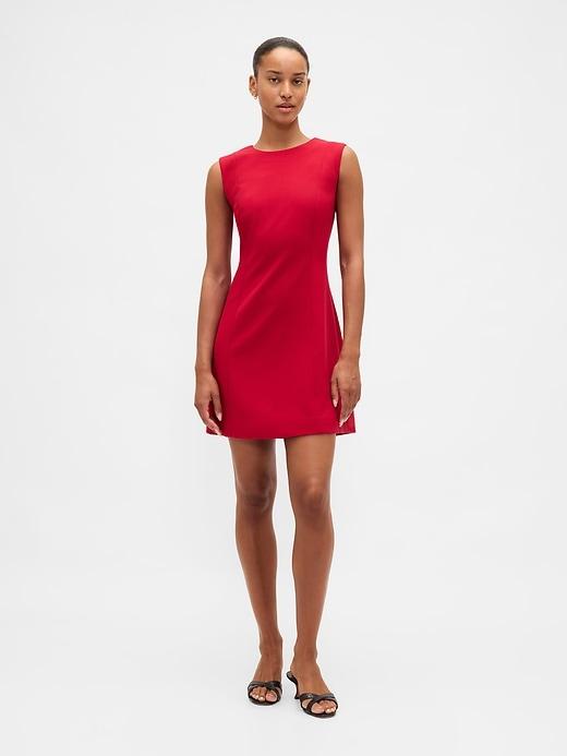 high-neck mini shift dress