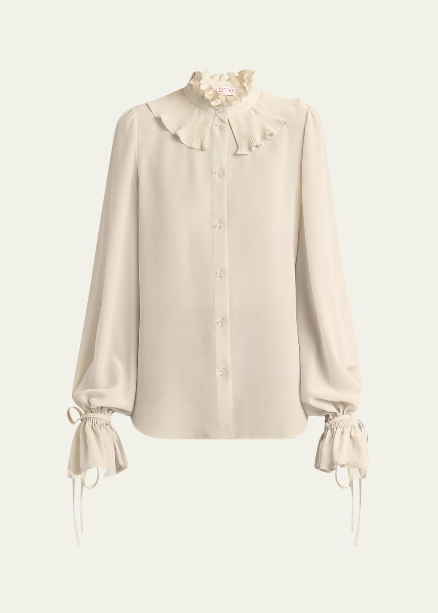 high neck pleated ruffle blouse