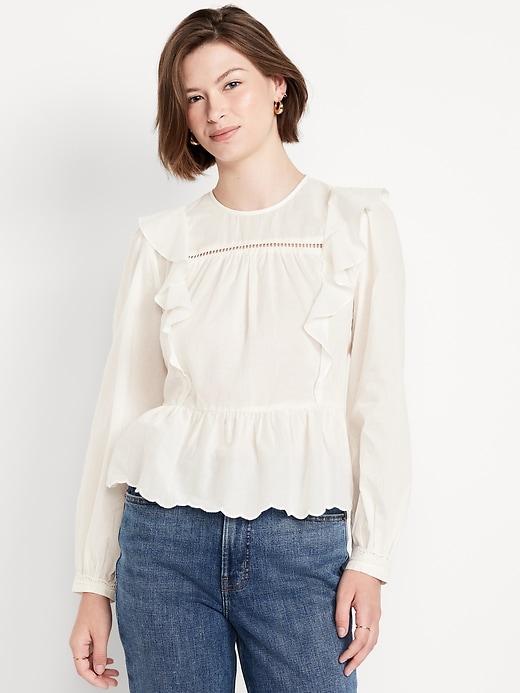 high-neck ruffle peplum top