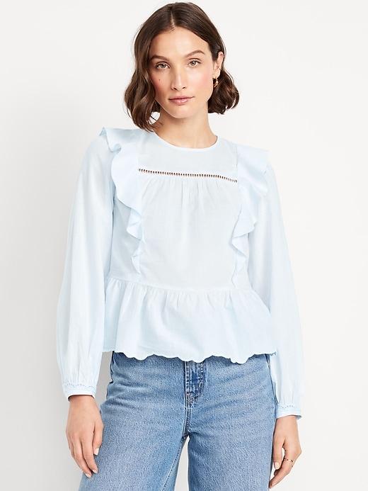 high-neck ruffle peplum top