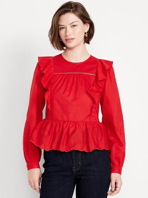 high-neck ruffle peplum top